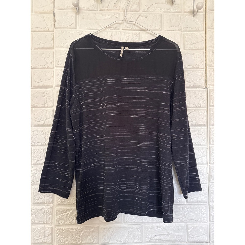Calvin Klein Jeans Black Space Dye Mesh Panel Long Sleeve Top XL